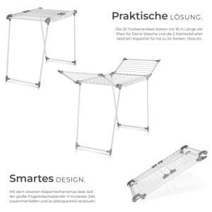 Tectake Wäscheständer Life  Weiß Klappbar 18 M Trockenlänge 60 x 176 x 104 cm