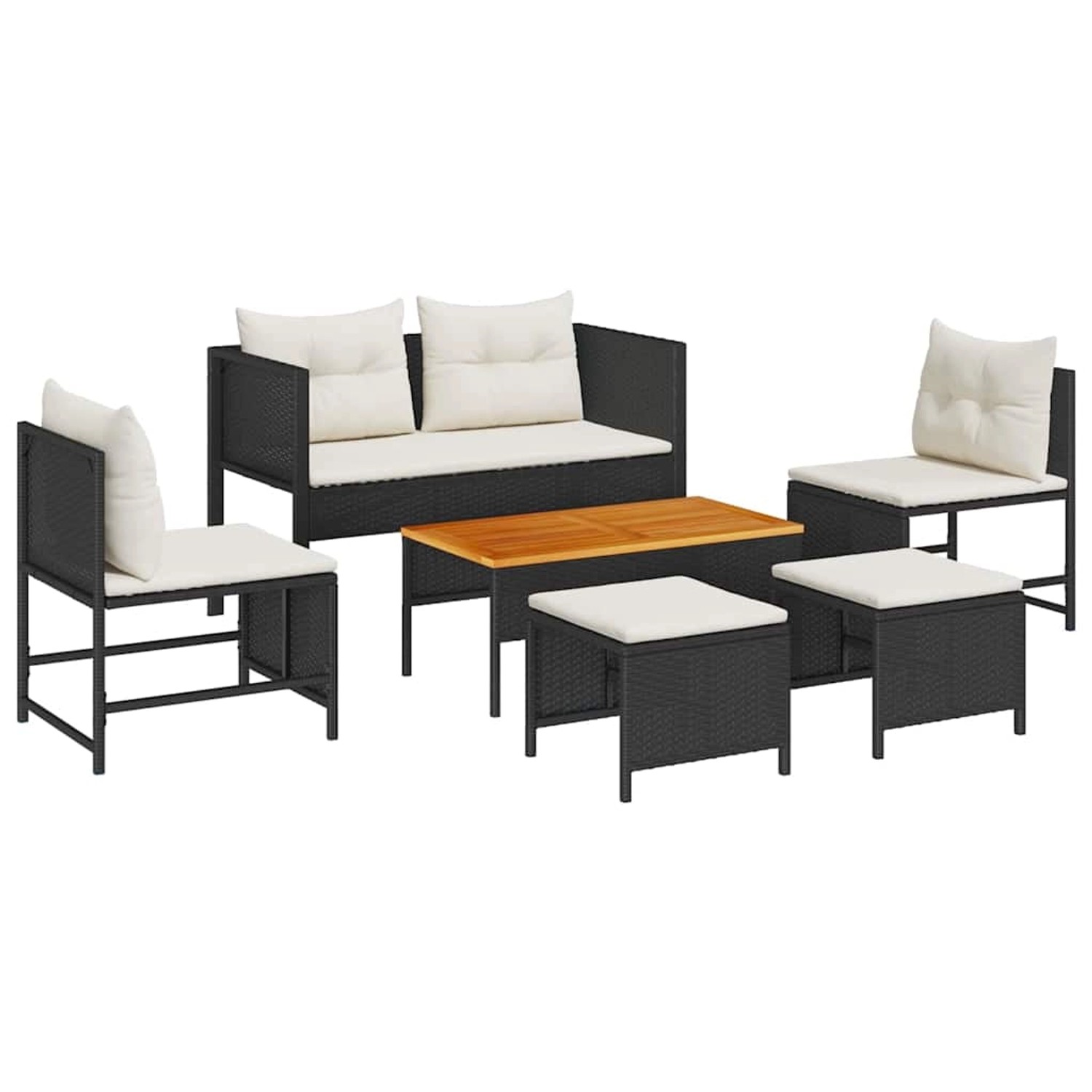 vidaXL Garten-Sofa-Set 6-Tlg Schwarz Creme Poly Rattan 4104699 günstig online kaufen