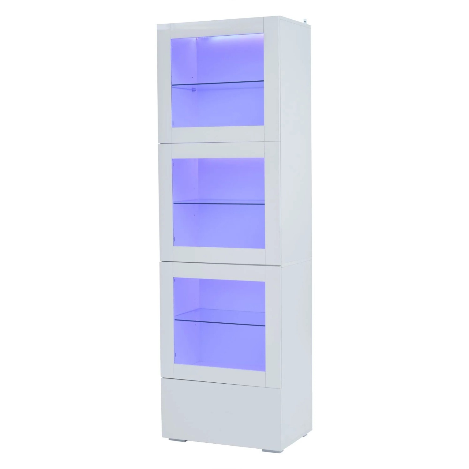 Merax Hochglanz Vitrine mit LED Acryltür 3 Glasböden Weiß 60x40x173 cm