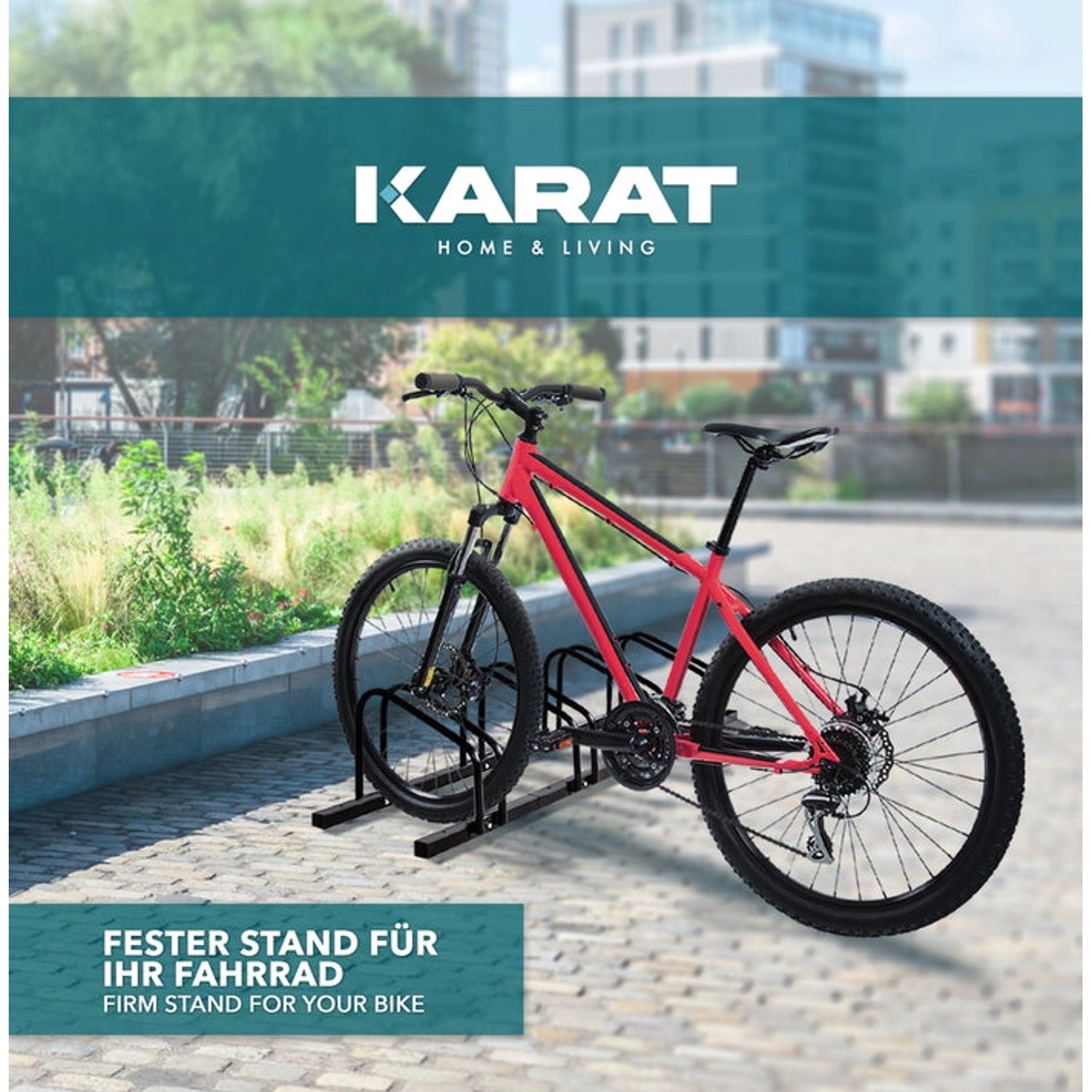 Schwarzer KARAT Fahrradständer Linus für 2 Fahrräder, zur Boden- oder Wandmontage.