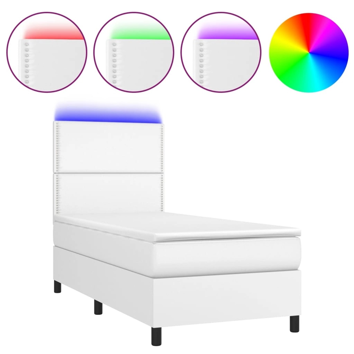 vidaXL Boxspringbett mit Matratze & LED Weiß 90x200 cm Kunstleder 3135862 günstig online kaufen