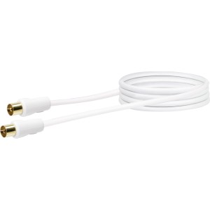 Weißes Schwaiger Antennenkabel, 1,5 m, 90 dB, mit vergoldeten Anschlüssen.