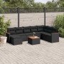 Schwarze 9-tlg. vidaXL Garten-Sofagarnitur aus Poly Rattan mit Kissen und Tisch.