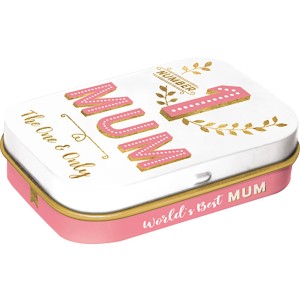 Nostalgic-Art Pillendose "Number 1 Mum", Metalldose für Küchenhelfer, rosa/weiß mit Schriftzug.