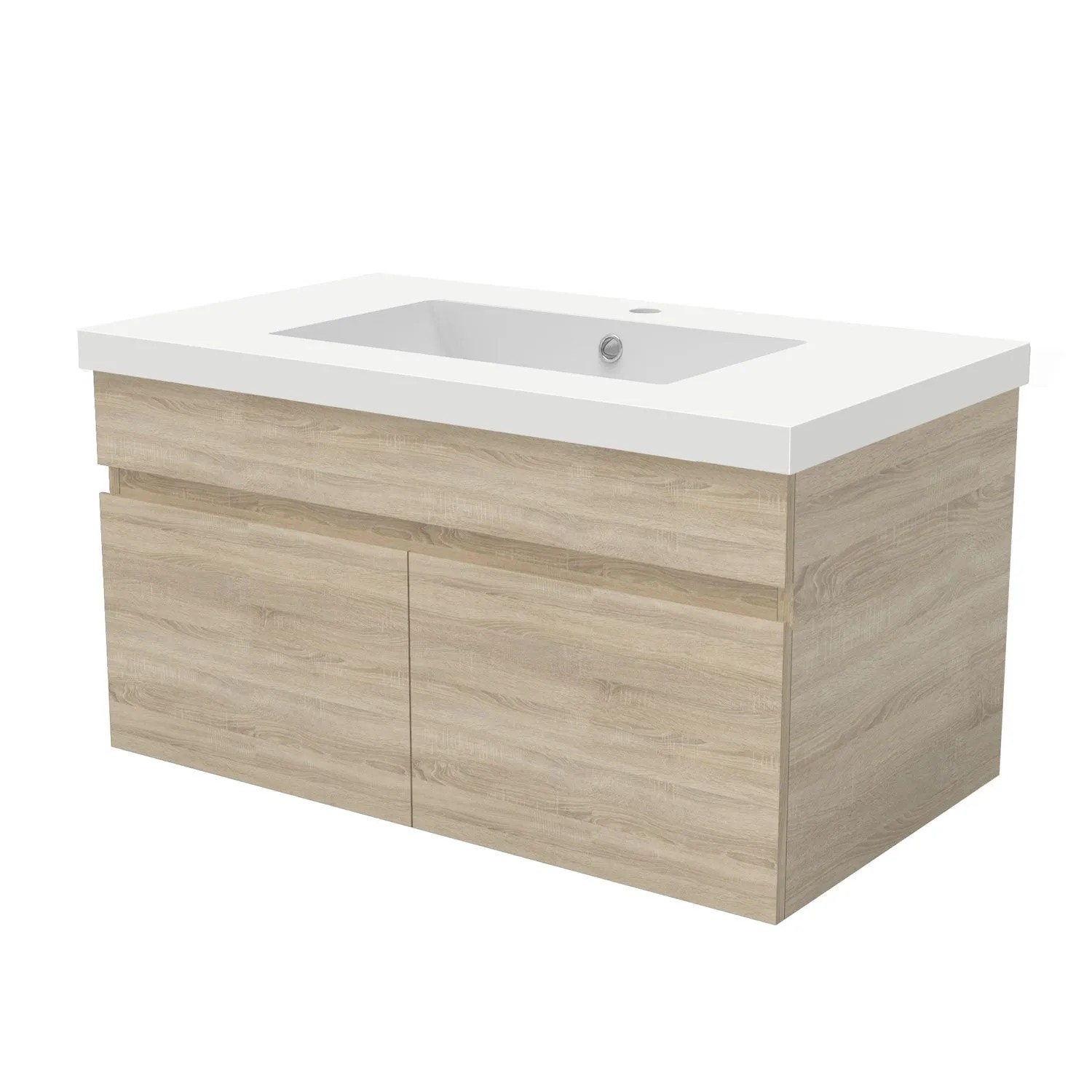 AICA Waschtisch mit Unterschrank 80 cm BERGEN Badmöbel Set 2 tlg. Waschbecken mit Unterschrank Eiche Matt Softclose