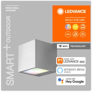 Smarte Ledvance LED-Außenleuchte Brick Multicolor, silberfarben, 85x85 cm. Wandleuchte mit Farbwechsel.