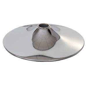 Glänzender Chrom-Fußteller Ø 45cm für Möbelbeine, mit Gummi-Bodenschutz. Ideal für Barhocker.