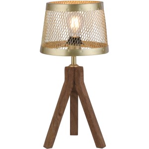 Just Light Tischleuchte Frederic, Messing matt, mit Holzfuß. Design-Tischlampe für stimmungsvolle Beleuchtung.