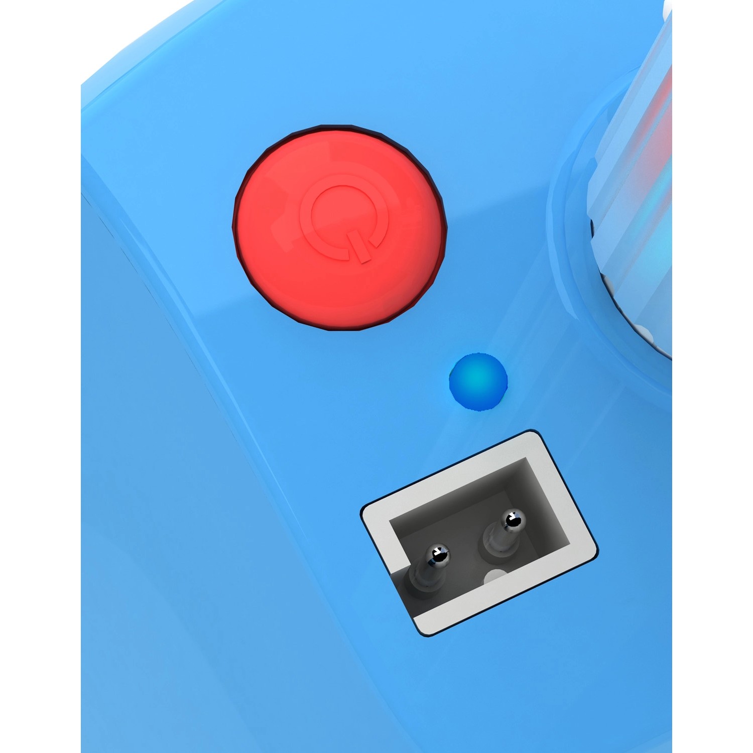 Detailaufnahme: Summer Fun Orca 020H Poolroboter, Bedienelemente und Ladeanschluss.