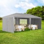 Dunkelgraues Juskys Partyzelt 3x6m mit Seitenwänden und Tischen im Garten.
