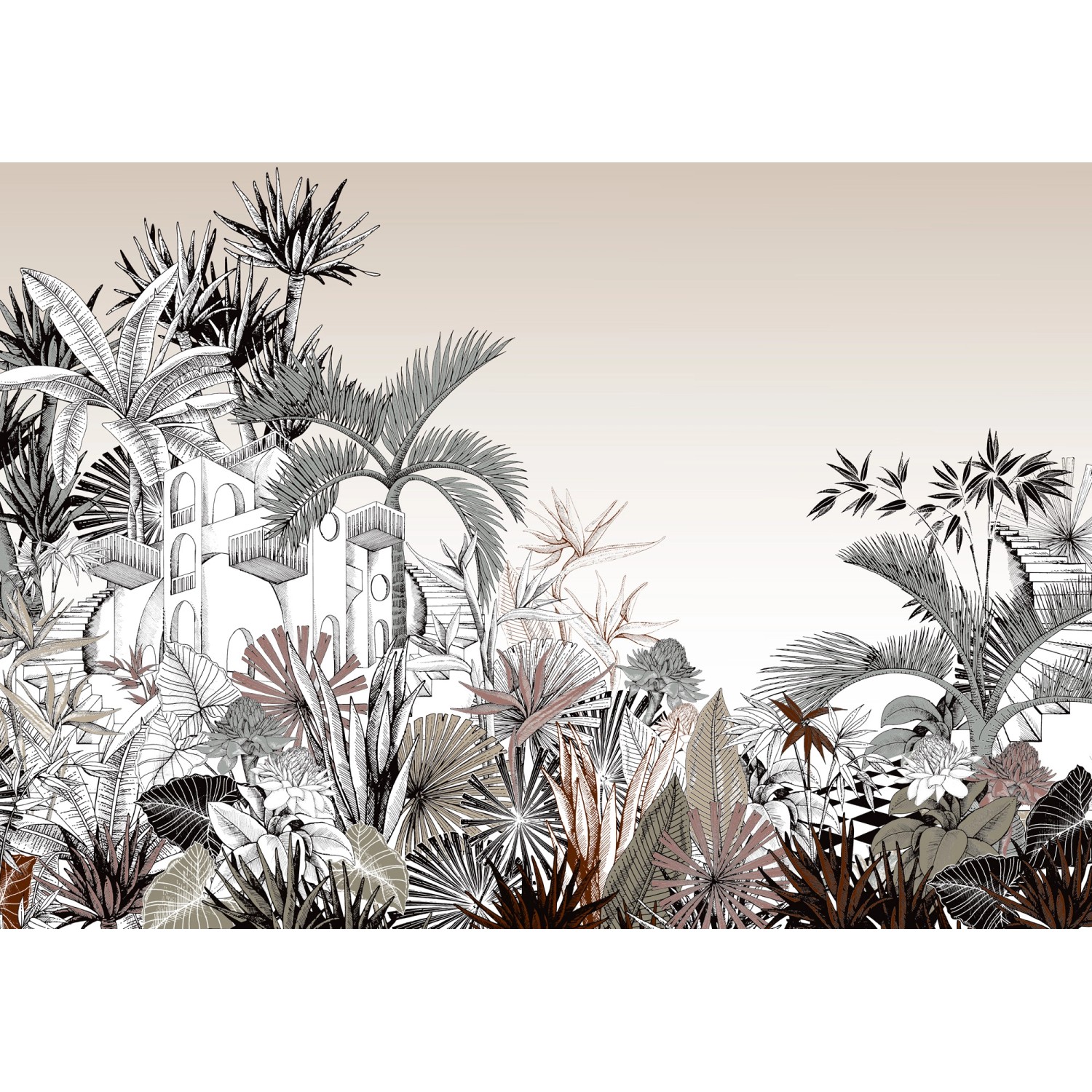 Rasch Digitaltapete Tropical House 688139 Dschungel Hellbeige 3 m x 4 m günstig online kaufen