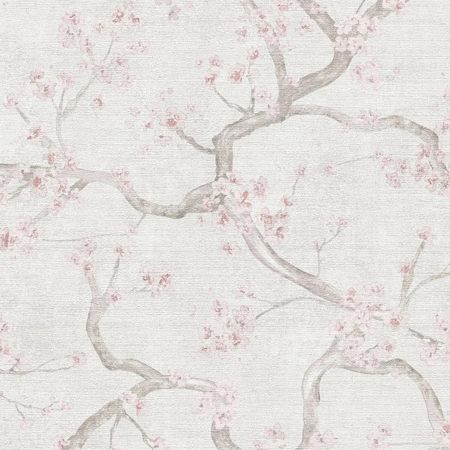 PROFHOME 781995-GU Blumen Tapete Floral Creme Rosa Beige-Grau Creme-Weiß 0,53 m x 10,05 m 5,33 m2