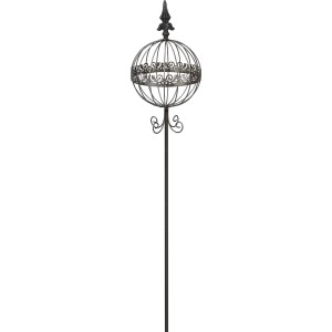Schwarzer Gartenstecker Dekokugel, 120 cm, aus Metall für Beet oder Kübel.