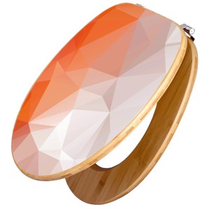 Banjado WC-Sitz aus Bambus mit orangefarbenem Polygon-Motiv. Toilettendeckel aus Holz.