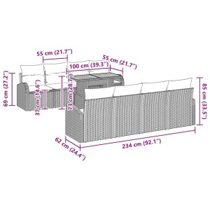 vidaXL Garten-Sofa-Set 9-tlg, schwarz, Poly Rattan, mit Maßen. Ideal für Terrasse und Garten.