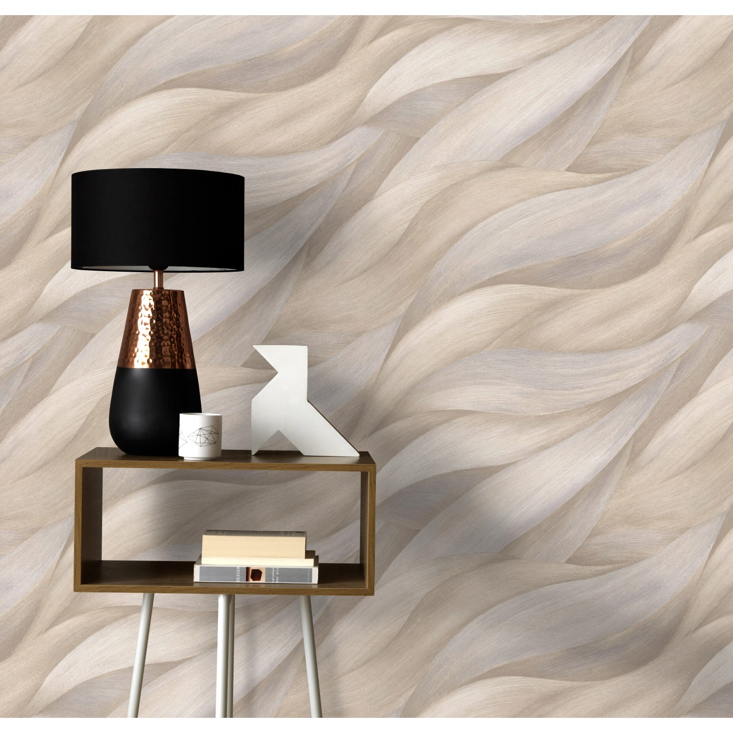 Erismann Vliestapete Casual Chic Wellen Stormy Beige im Raum, beige Optik.