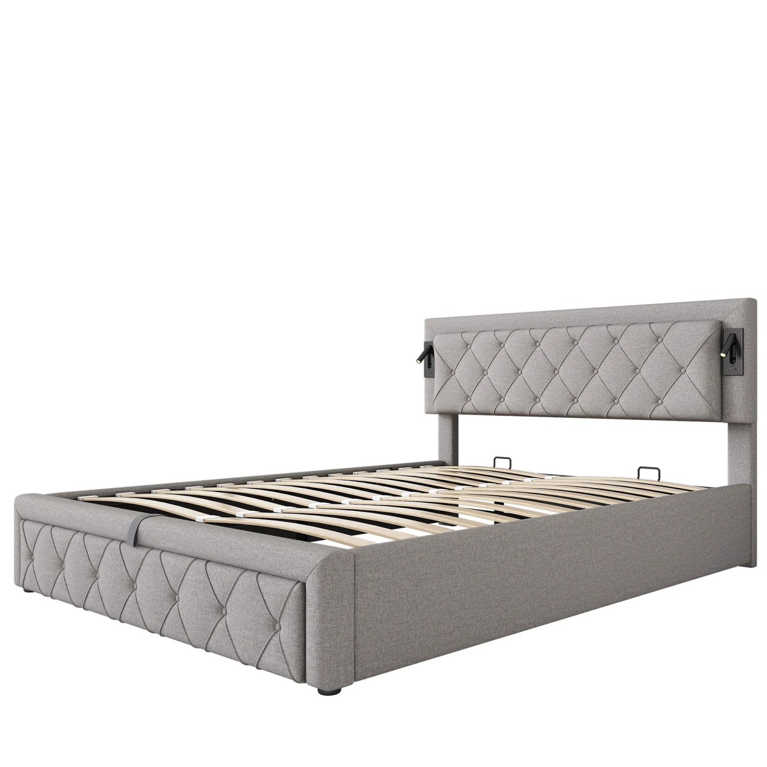 okwish Polsterbett 160x200cm mit USB Schnittstelle Schlafzimmer Grau ohne Matratze