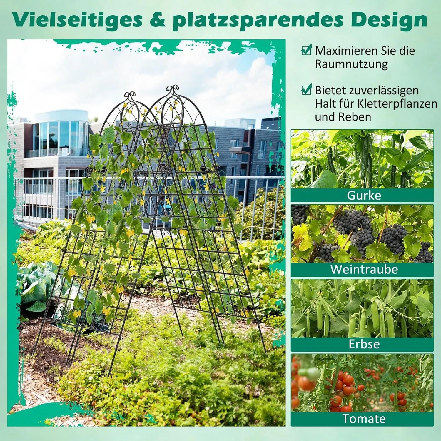 Costway Rankgitter 2er Set, Metall, schwarz, 220x50cm, für Kletterpflanzen im Garten.