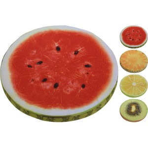 Sitzkissen mit Obstmotiven (Melone, Ananas, Zitrone, Kiwi), Ø 40 cm, für Garten und Terrasse.