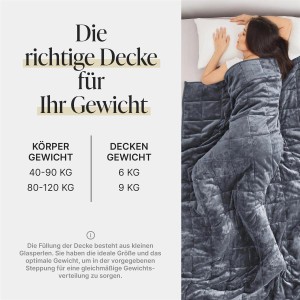 Bestlivings Gewichtsdecke Anthrazit, 6 kg, 150x200 cm. Frau schläft unter der Decke.