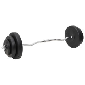 Langhantel und Kurzhantel Set mit 60 kg Gewichten für dein Krafttraining zu Hause.