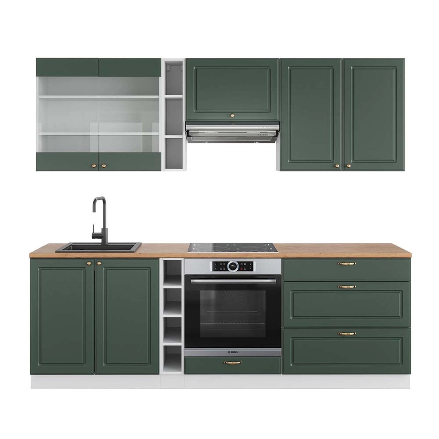 Vicco Fame-Line Küchenzeile Grün-Gold Landhaus/Weiß 235 cm AP Eiche günstig online kaufen