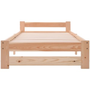 KOMHTOM Massivholzbett 90x200Cm  Futonbett Mit Kopfteil Und Lattenrost  Kiefernholz  Naturbelassen  Matratze Nicht Im Lieferumfang Enthalten