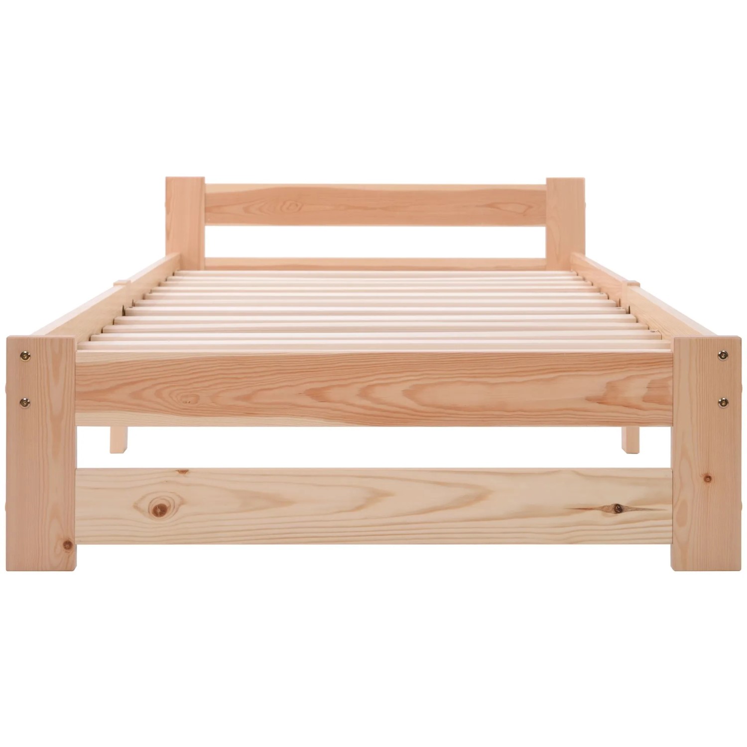 KOMHTOM Massivholzbett 90x200Cm  Futonbett Mit Kopfteil Und Lattenrost  Kiefernholz  Naturbelassen  Matratze Nicht Im Lieferumfang Enthalten