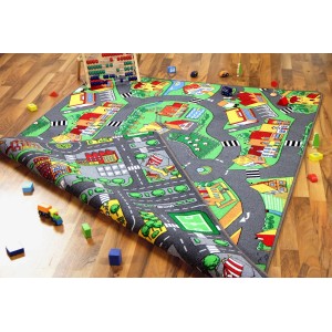 Bunter Pergamon Straßenteppich Metropolis, beidseitig mit Straßenmotiven, 100x165cm.