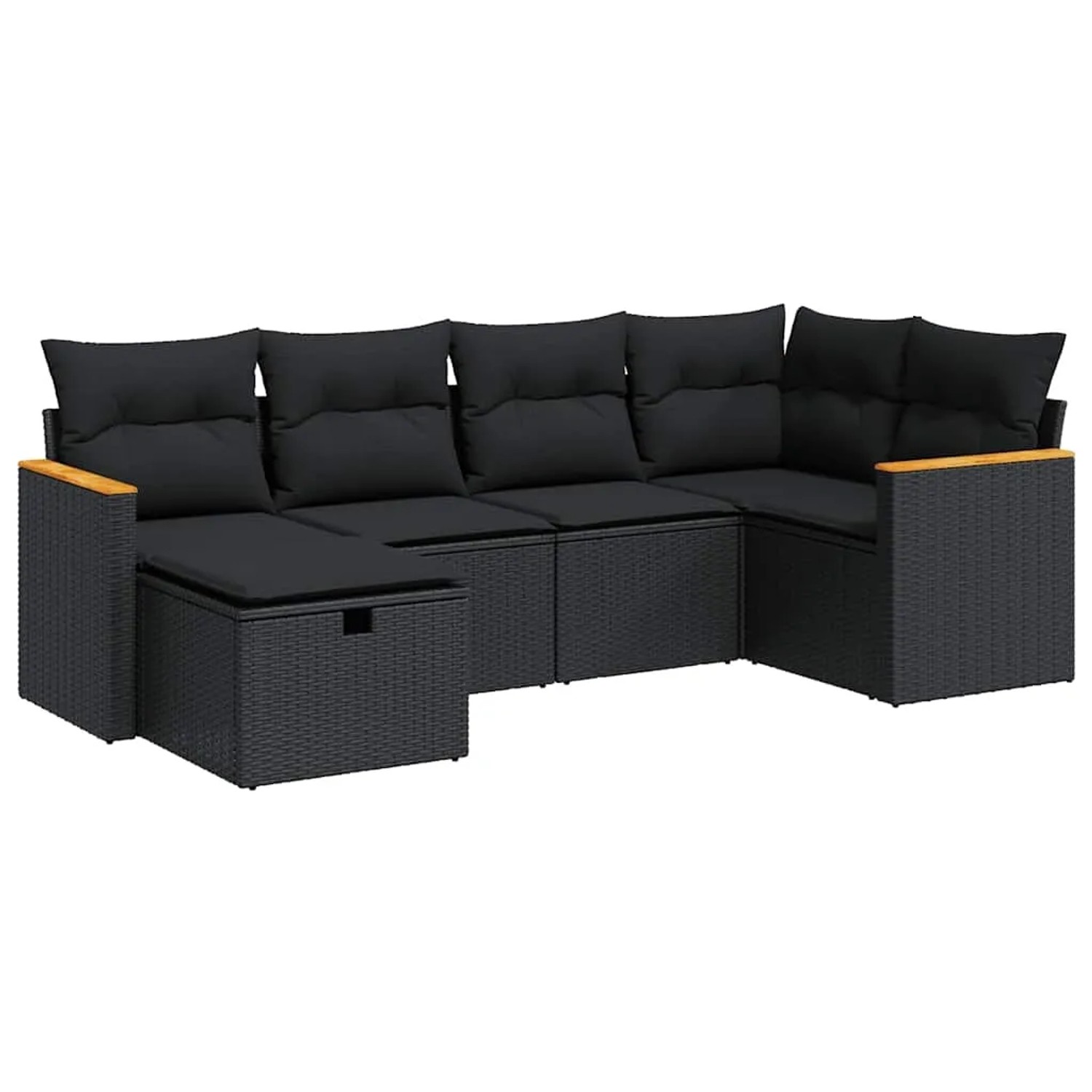 vidaXL 6-Tlg Garten-Sofagarnitur mit Kissen Schwarz Poly Rattan 3325912
