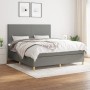 Dunkelgraues vidaXL Boxspringbett (160x200 cm) mit Matratze und Kopfteil im Schlafzimmer.