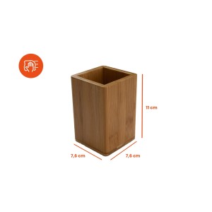 Quadratischer Bagnoxx Zahnputzbecher aus Bambus, braun, 7,6x7,6x11cm.