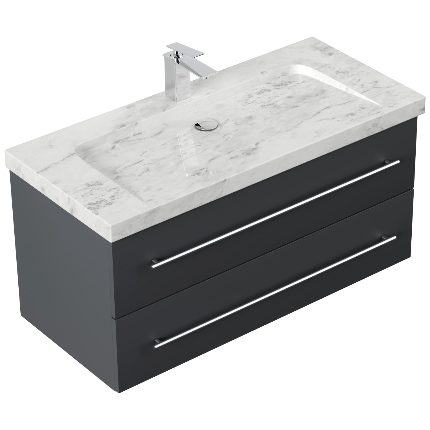 Posseik Badmöbel Marmor Carrara White Yamo 1 Hahnloch 100 cm Grafit günstig online kaufen