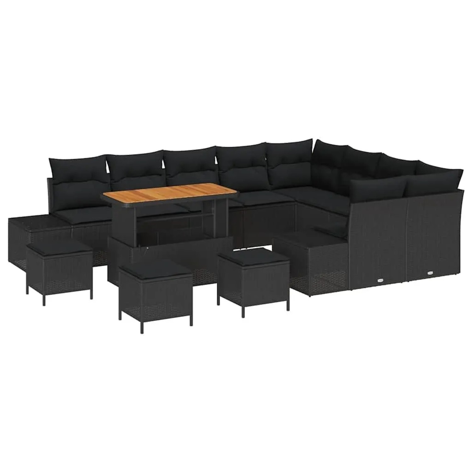 vidaXL Gartensofa-Set mit Kissen 13 Stk Schwarz Poly Rattan 3364779 günstig online kaufen