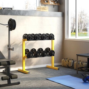 SPORTNOW Hantelständer aus Stahl, gelb/schwarz, mit zwei Ablagen für Kurzhanteln. Ideal für Fitnessgeräte.