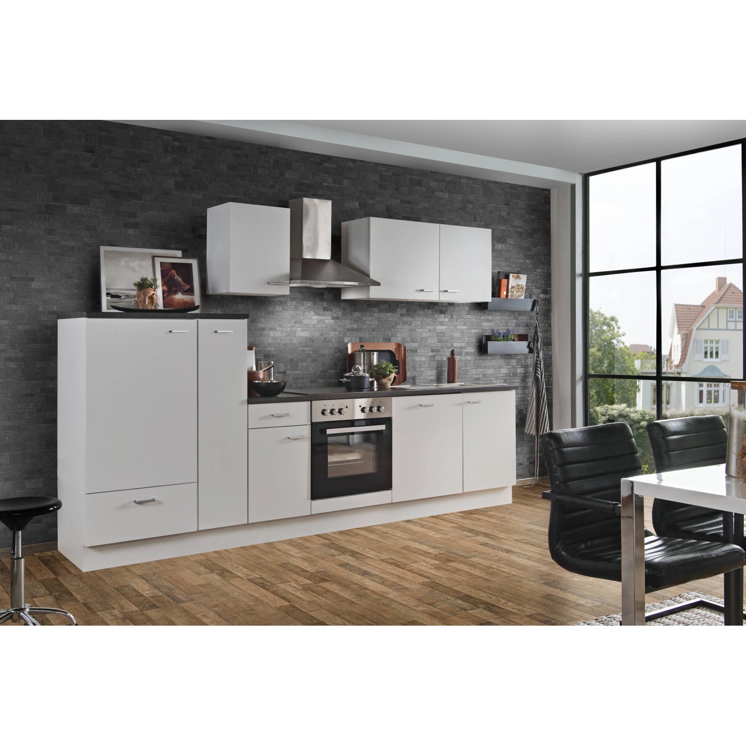 Menke Küchen Küchenzeile White Classic, Küchenzeile mit E-Geräten, Breite 300 cm