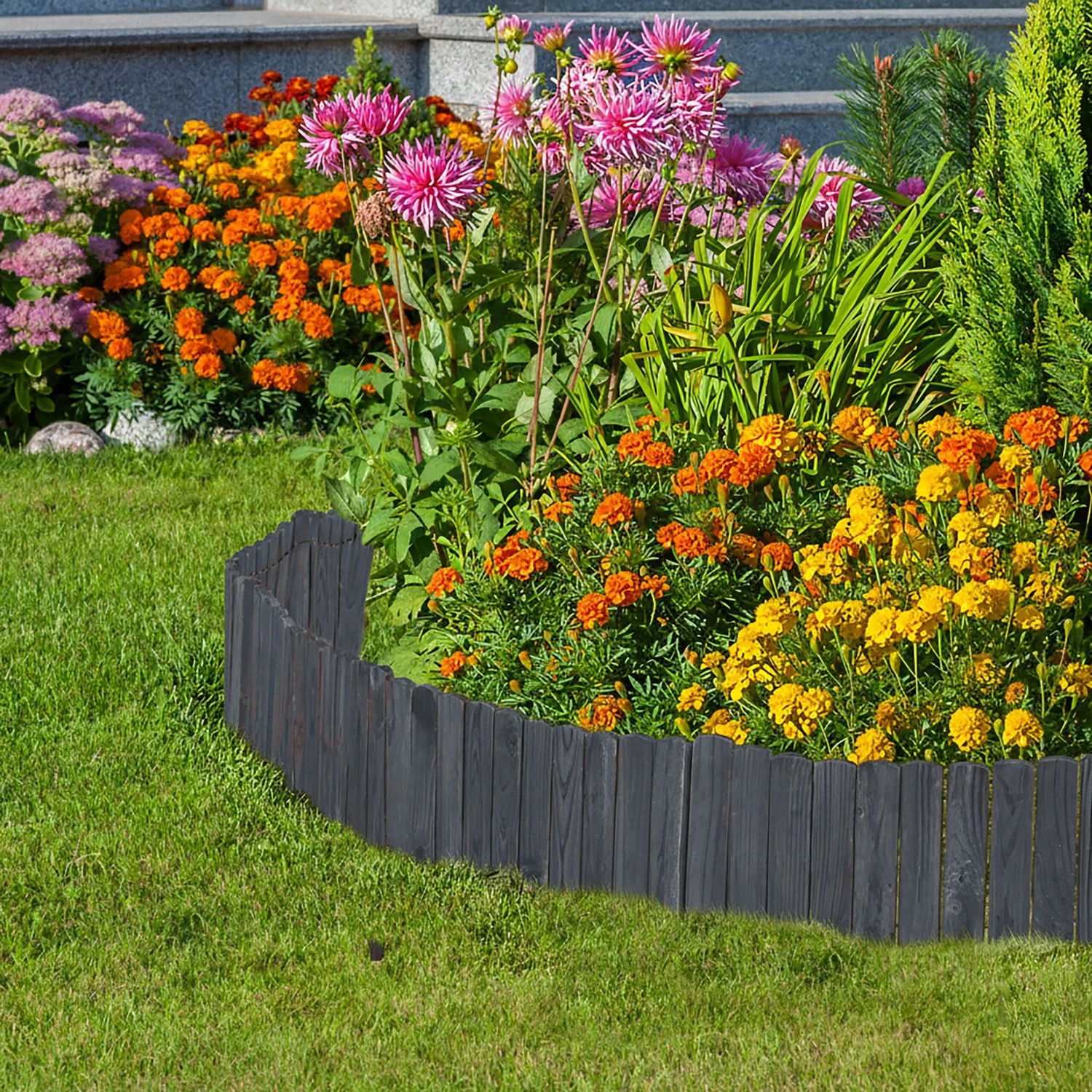 Relaxdays Beeteinfassung Tannenholz Anthrazit Flexibel 200 cm x 25/35/40 cm_3