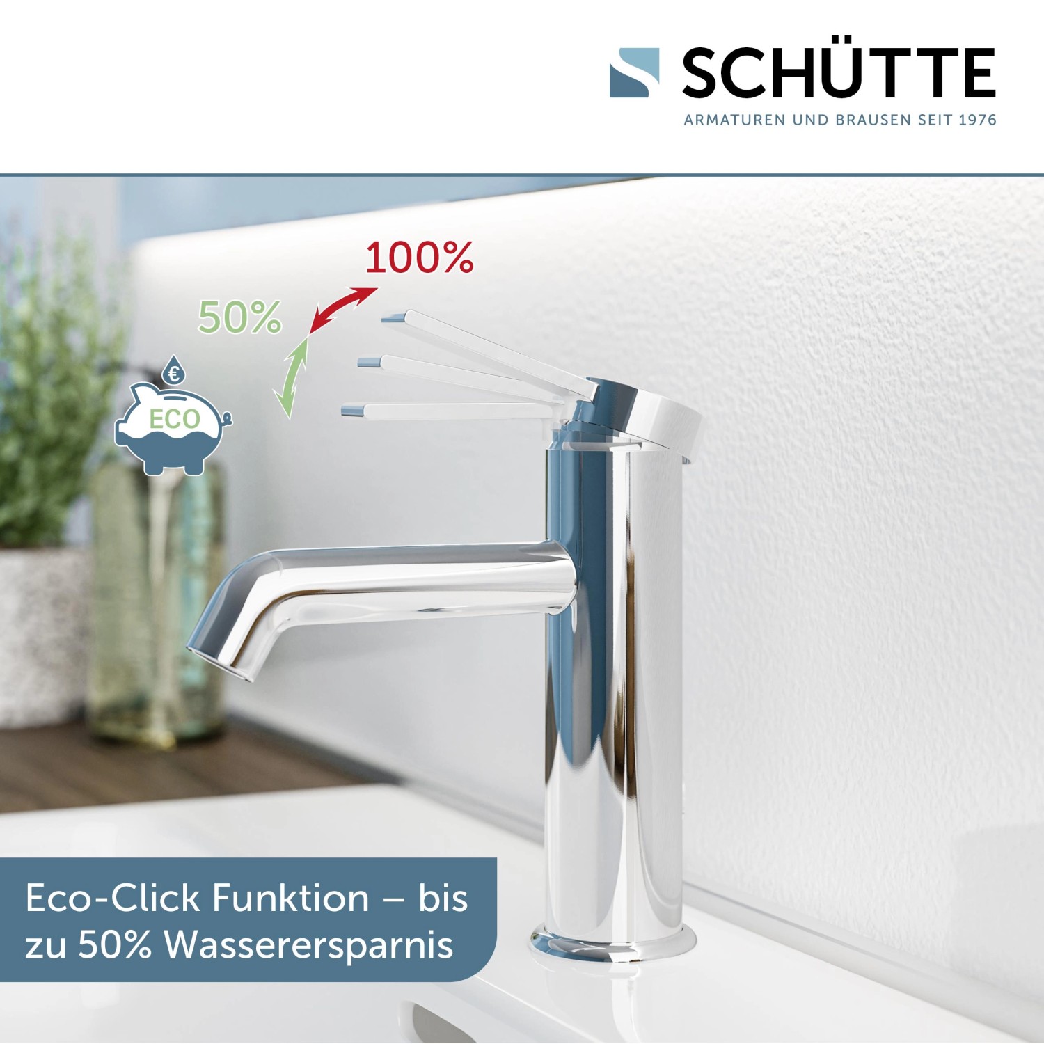 Schütte Waschtischarmatur Los Angeles Chrom mit Eco-Funktion für sparsamen Wasserverbrauch.