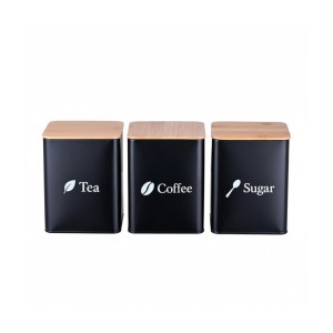 Relaxdays Vorratsdosen 3er Set Metall Schwarz Luftdicht 15 cm x 11 cm x 11 cm
