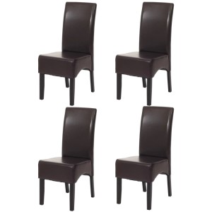 CHEFGASTRO Esszimmerstühle 4er-Set, braunes Leder, dunkle Holzbeine, klassisch und zeitlos.