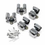 5 Wiltec Gerätehalter aus Stahl mit grauen Klemmrollen für Besen und Werkzeuge, inklusive Schrauben und Dübeln zur Wandmontage.