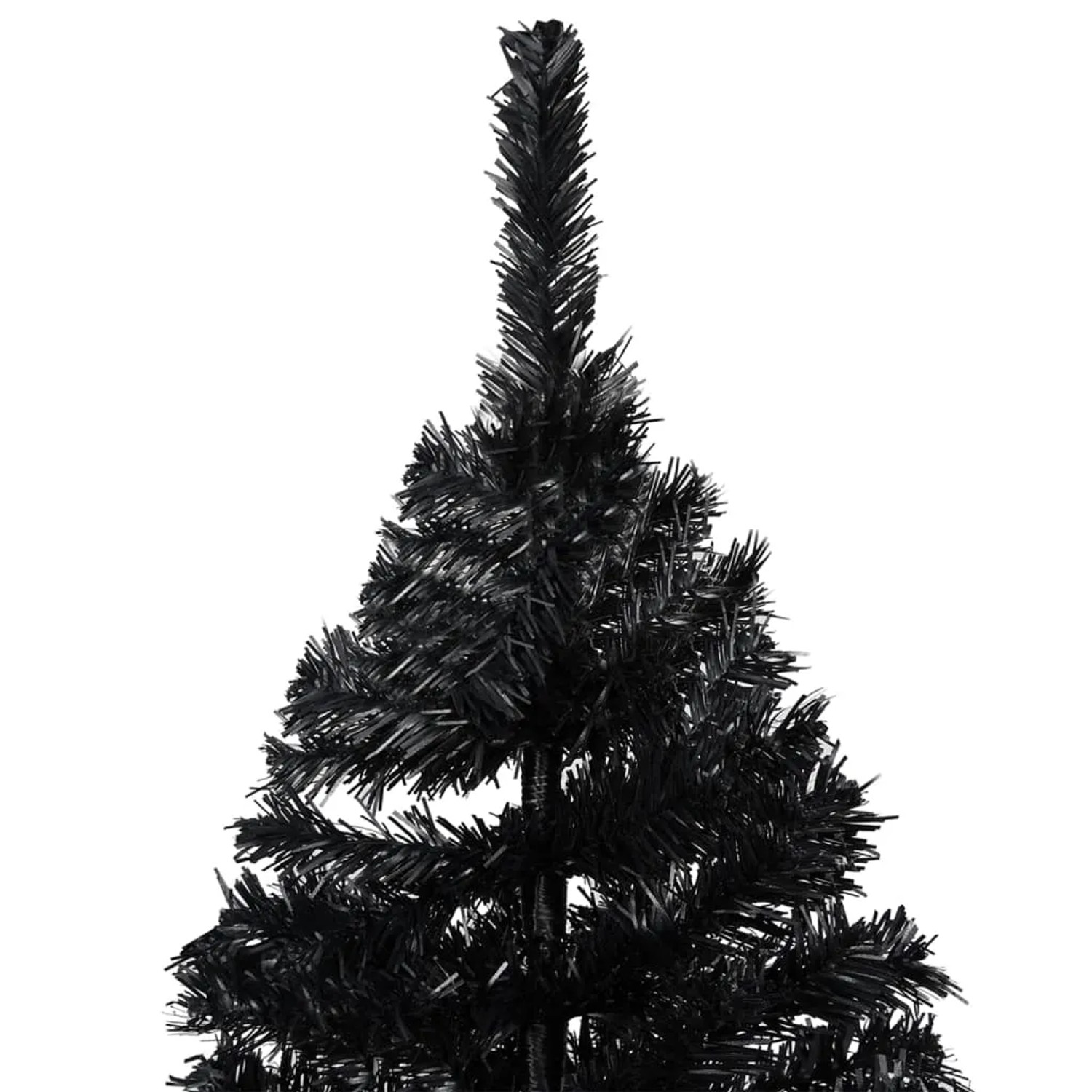 Detailaufnahme: Schwarzer, künstlicher Weihnachtsbaum mit PVC-Nadeln.