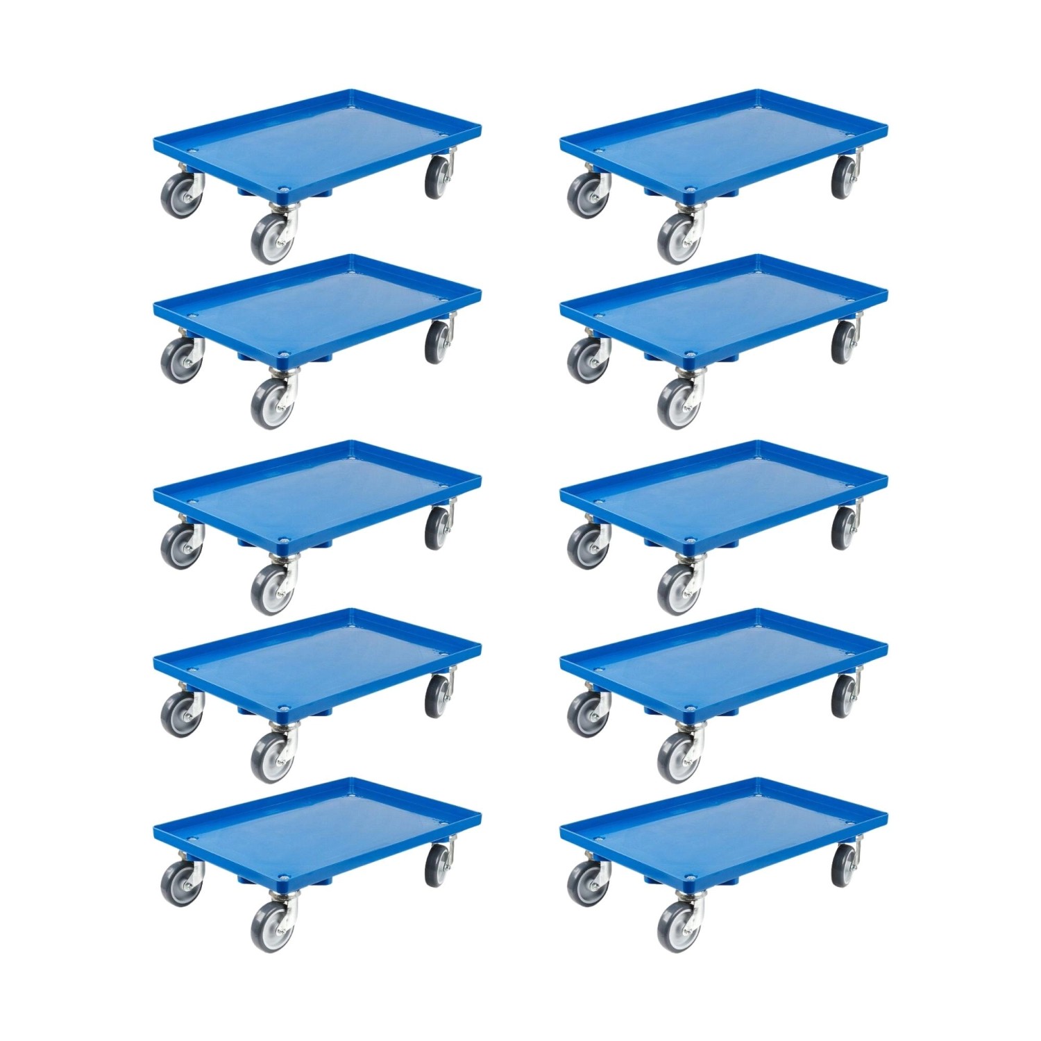 PROREGAL SparSet 10x Transportroller für Euroboxen 60 x 40 cm mit Gummiräder Blau Geschlossenes Deck 2 Lenkrollen und 2 