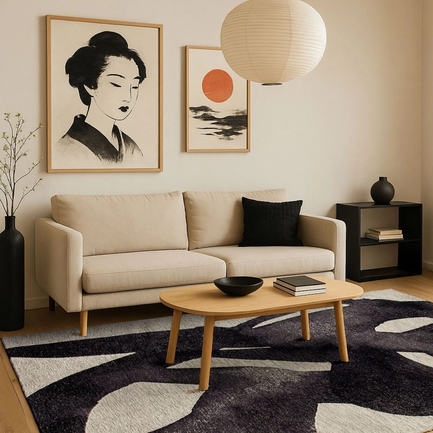 Lola&Moi Teppich Soot Silber, 170x240 cm, mit abstraktem Muster in Wohnzimmer-Szene.