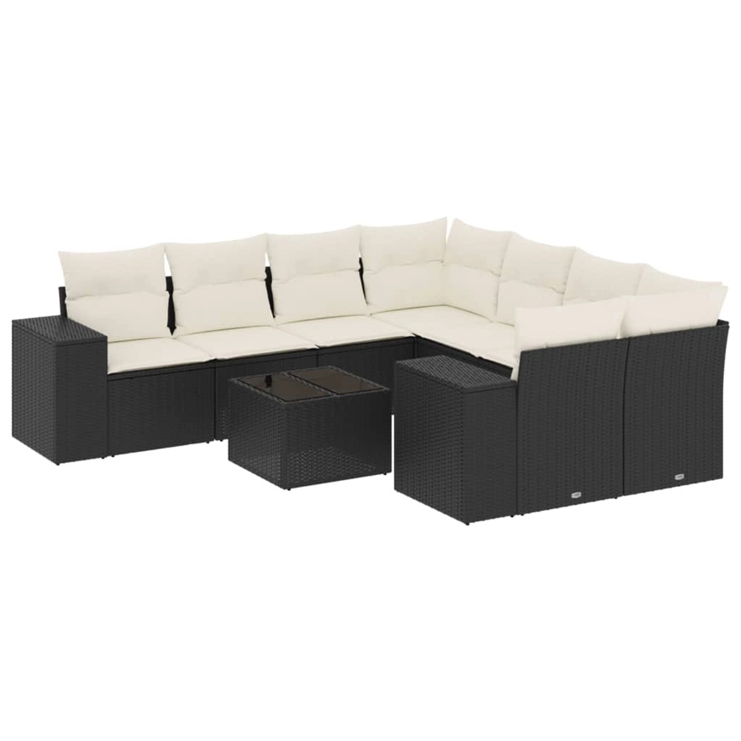 vidaXL 9-Tlg Garten-Sofagarnitur mit Kissen Schwarz Poly Rattan 3254693