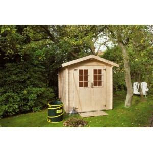 Kiehn-Holz Gartenhaus KH 19-011 Unberührt, 210x210 cm, aus unbehandeltem Holz im Garten.