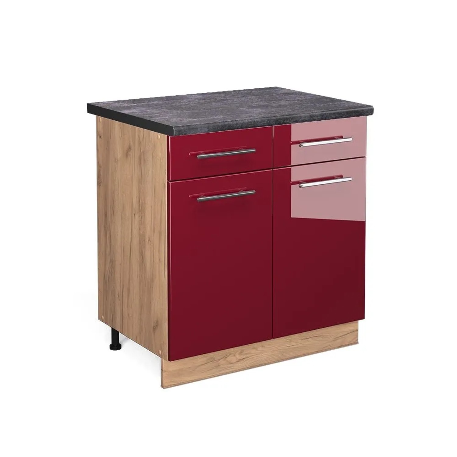 Vicco Küchenunterschrank Fame-Line Bordeaux Hochglanz Goldkraft Eiche 80 cm AP Anthrazit
