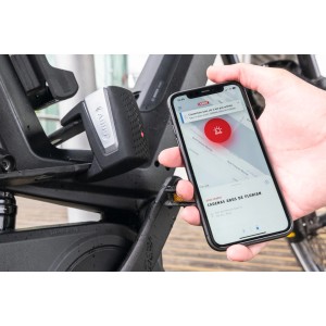 Abus Faltschloss Bordo One 6500A/110 am Fahrrad, geöffnet per Smartphone App.