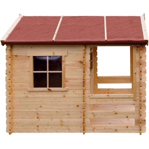 Timbela Kinderspielhaus M501A aus Holz mit Fenster und rotem Dach.