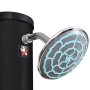 Detailaufnahme: Schwarze vidaXL Solardusche mit Duschkopf und Wasserhahn.